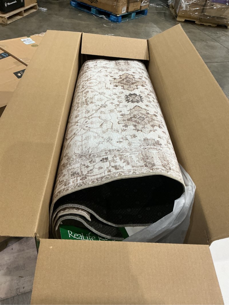 Condition photo showing Good Condition for realife rugs machine washable area rug runner - living room bedroom bathroom kitchen entryway office - padded low pile stain resistant premium - boho farmhouse vintage - bev - beige 2'6" x 8' boho border - beige ivory 2'6" x 8' (rectangular)