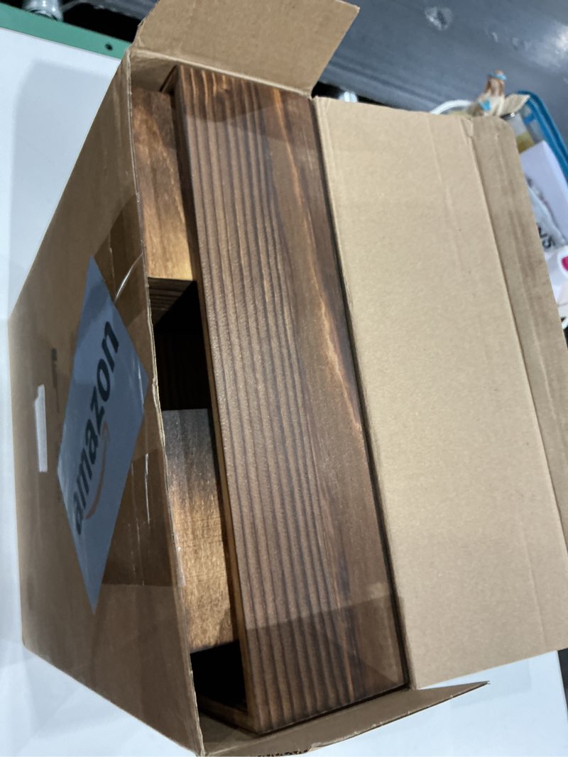 Condition photo showing Good Condition for leinuosen 12 wooden planter boxes set, 4 pcs 12 x 4 inch rectangle wood planter box 8 pcs 4 x 4 inch flower pots wooden cube rustic square wood vase for centerpiece wedding vintage decoration(brown)