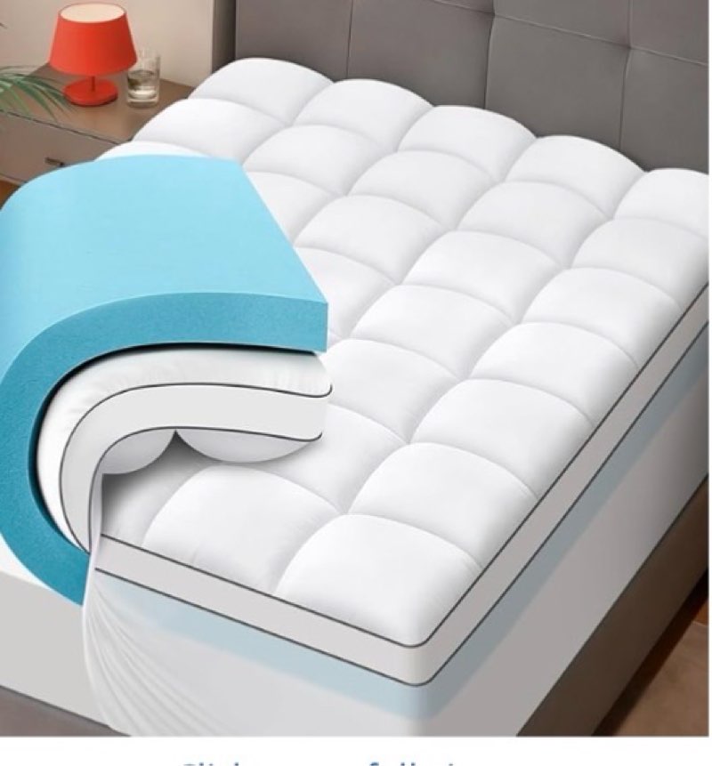 jurlyne dual layer 4 inch memory foam mattress topper queen size - 2 inch cooling gel memory foam pl