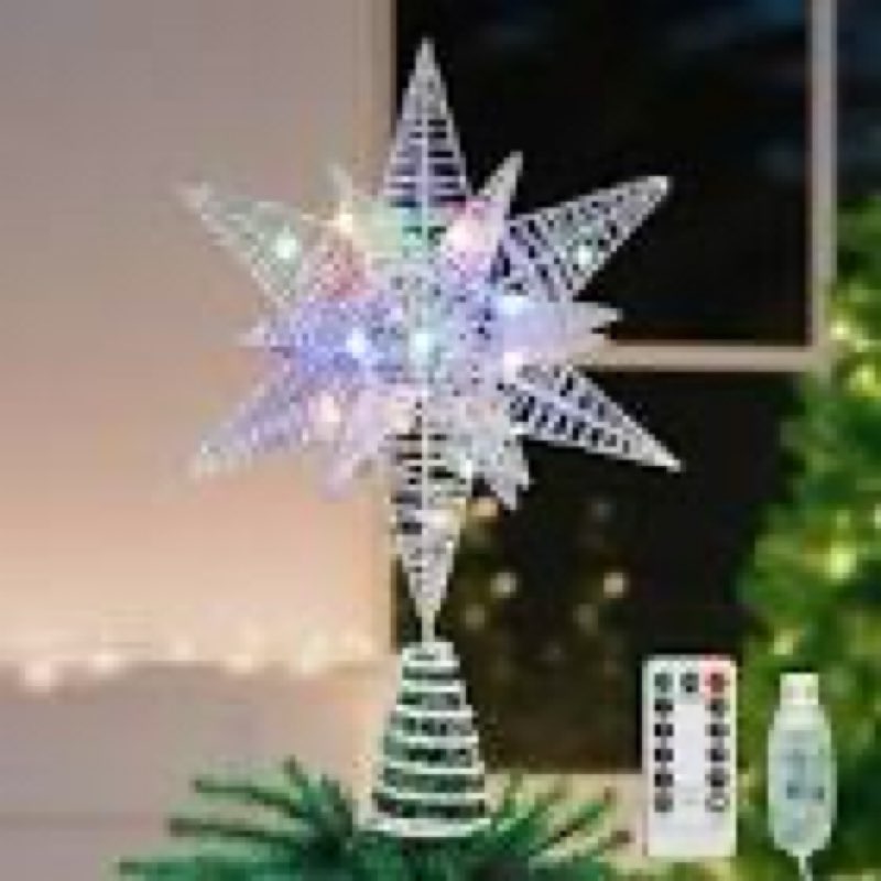 lewondr christmas star tree topper, usb powered remote controlled 11 inch multilayer hexagonal tree 