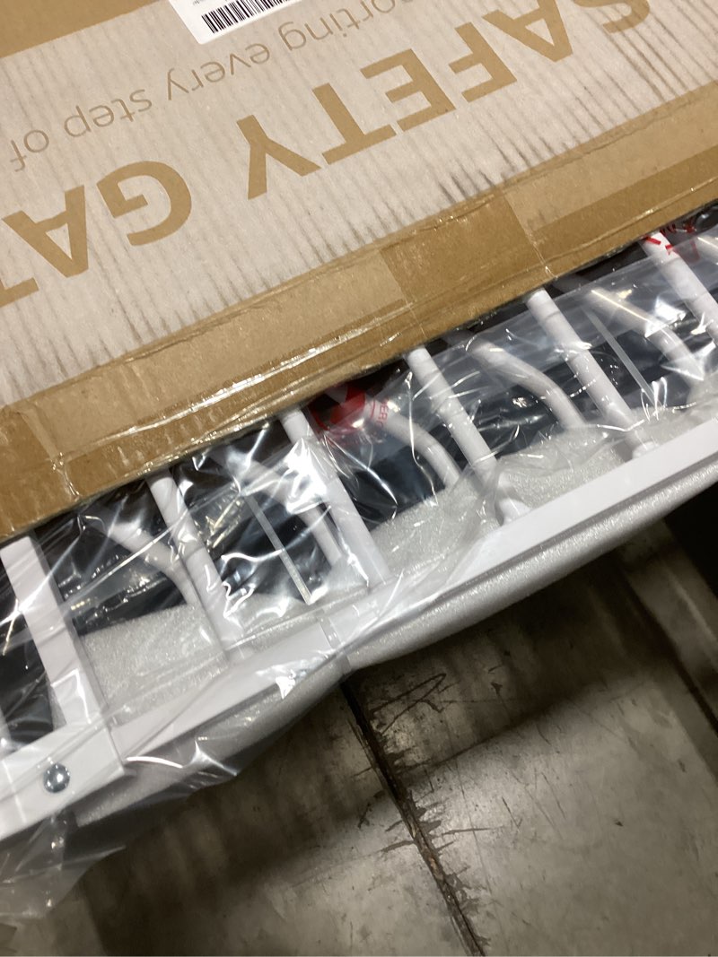 Condition photo showing New/Like New for Mom's Choice-GROWNSY Baby Gate for Stairs, 29.5"-48.4" Pressure Mounted Baby Gate for Top of Stair&Doorway with V-Shaped Rods, Anti-Trip Pedal, Extra Wide Stairs Dog Gate Easy Install w/Red Reminder White 29"-48"*30"