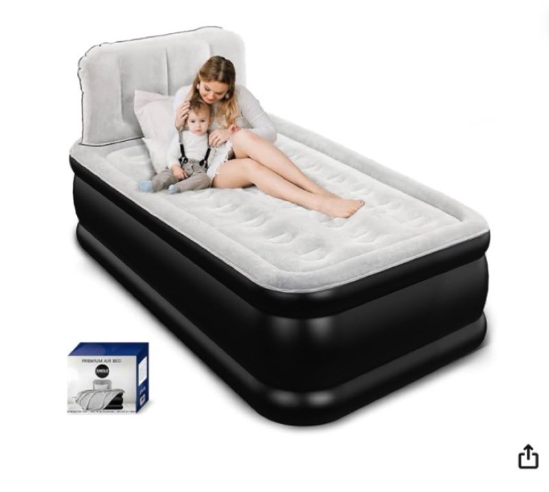 twin air mattress with headboard, built-in pump, 600 lbs heavy-duty support, 48-hour leak-tested pvc, 19" raised comfort design, 2.5 min fast inflation, inflatable mattress for home, guests & camping