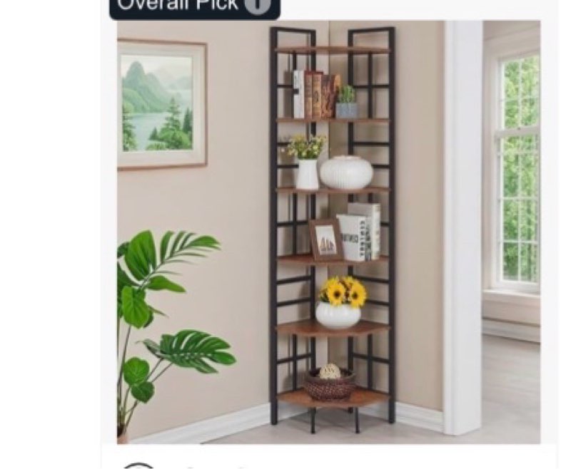 homissue corner shelf, 6 tier tall narrow bookshelf 76.9", industrial corner bookcase with storage f