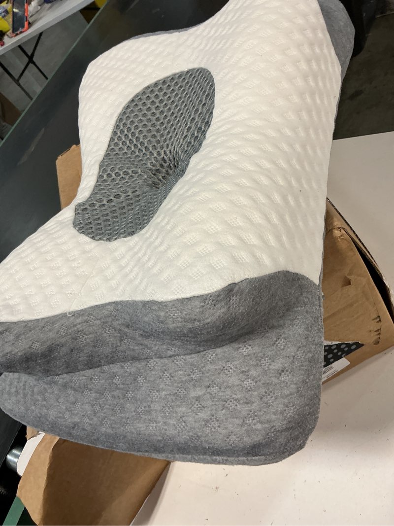 Condition photo showing As Is for no more aches neck pillow for pain relief, adjustable cervical pillow for neck support with armrest,odorless ergonomic contour memory foam pillows,orthopedic bed pillow for side back stomach lightgrey