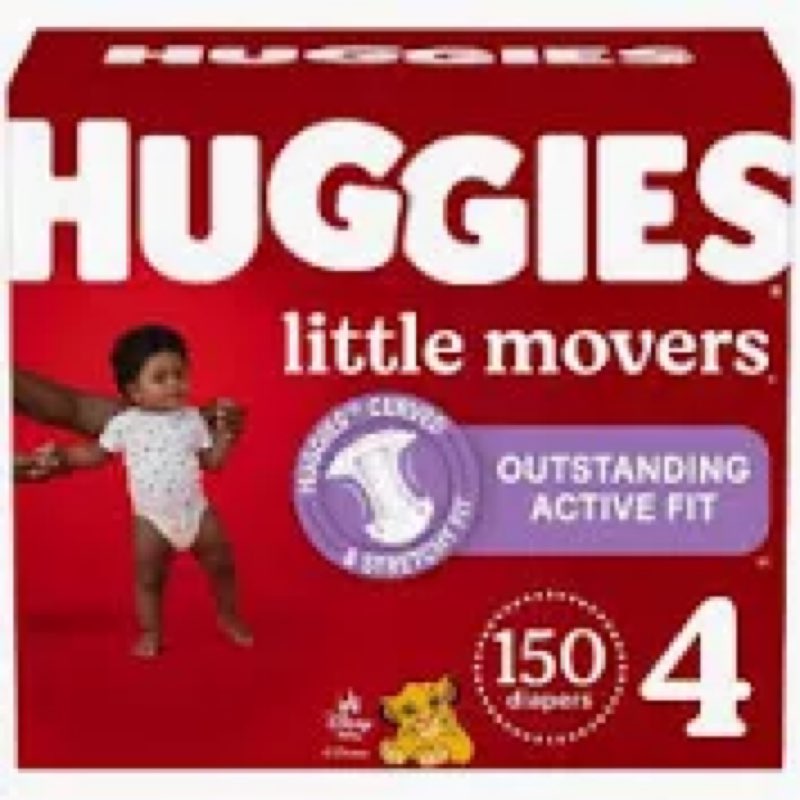 Huggies Size 4 Diapers, Little Movers Baby Diapers, Size 4 (22-37 lbs), 150 Count (6 Packs of 25), P