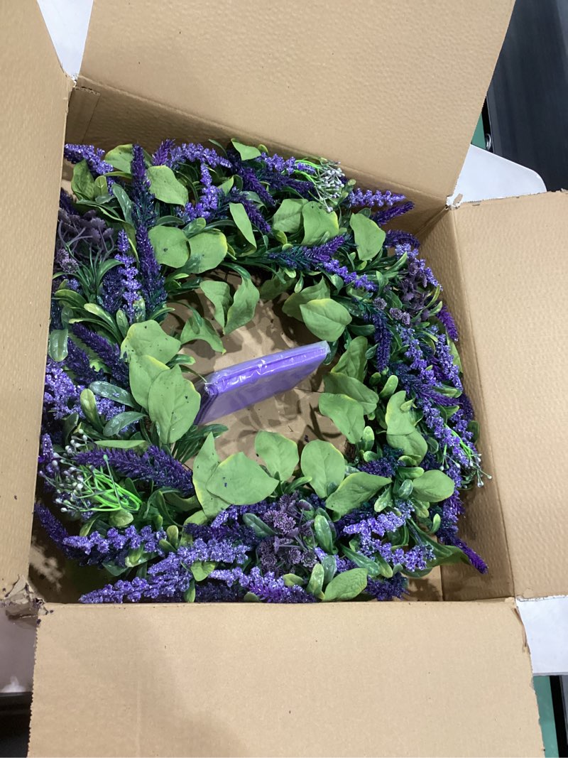 Petalyn 24 Inch Large Purple Lavender Wreath for Front Door, Artificial Summer Wreath with Eucalyptu
