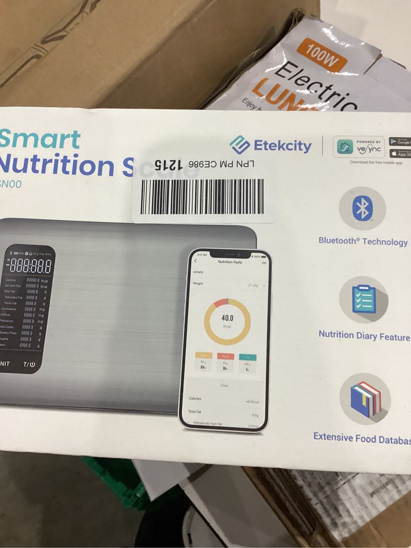 Condition photo showing New/Like New for Etekcity Smart Food Kitchen Scale with Nutritional Calculator, Free App with 19 Nutrients Tracking, Calorie, Marco, Digital grams and ounces for weight loss, Premium Stainless Steel, 11lb Brushed Stainless Steel