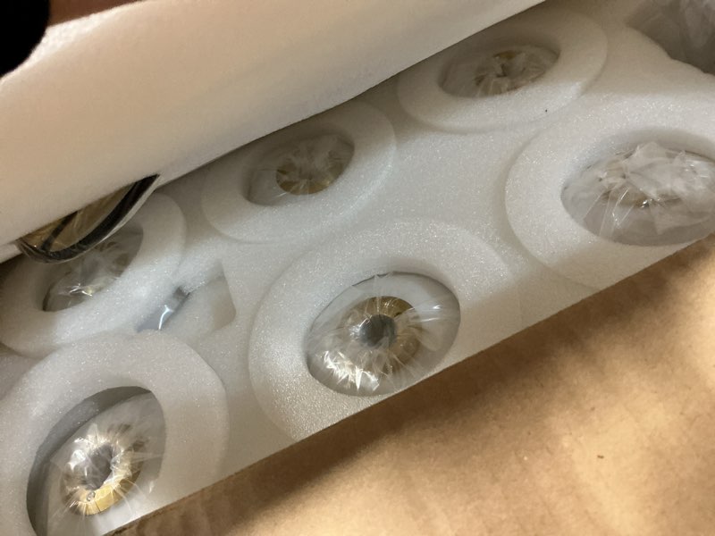 Condition photo showing Good Condition for 6-light modern farmhouse gold chandeliers for dining room light fixture, mid century hanging sputnik chandelier for living room kitchen island bedroom foyer, milk white globe glass shade 6-light gold