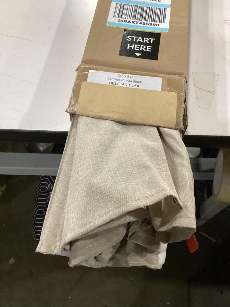 Condition photo showing New/Like New for chicology roman shades for windows, window treatments, roman shades, roman window shades, room darkening shades, window shades, 24" w x 64" h, belgian flax (privacy & light filtering) belgian flax (privacy & light filtering) 24"w x 64"h