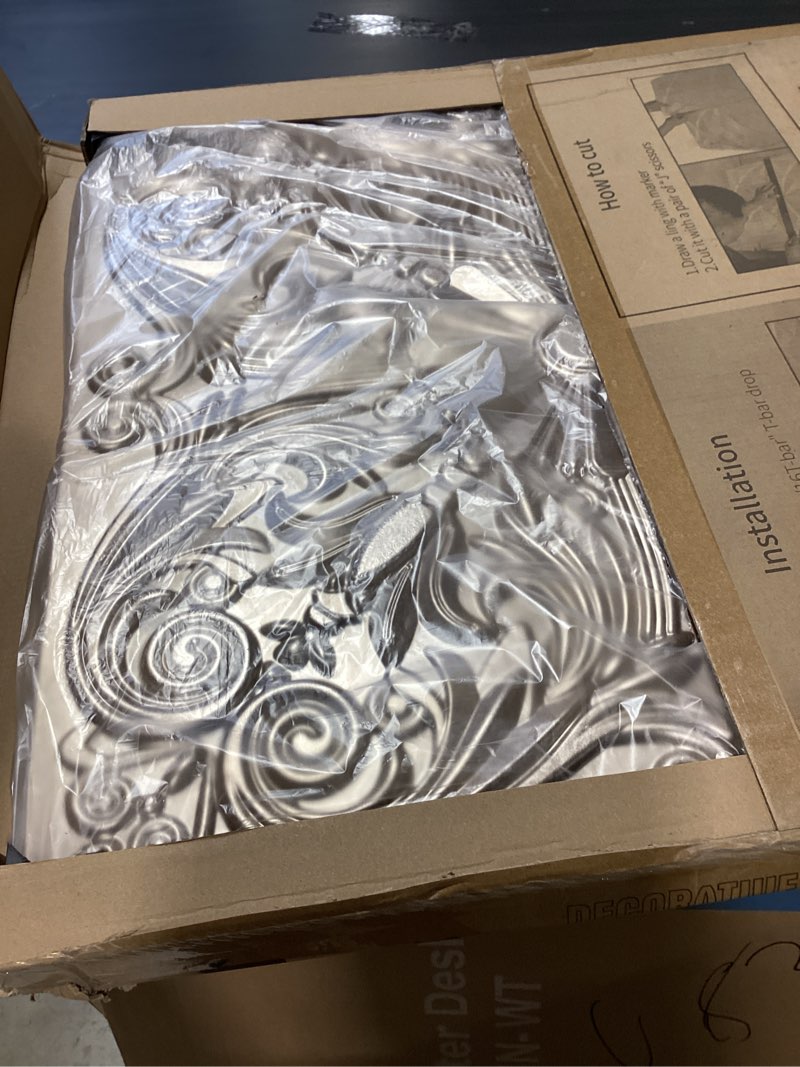 Condition photo showing Good Condition for art3d decorative ceiling tile 2x2 glue up, lay in ceiling tile 24x24 pack of 12pcs spanish floral in antique gold 24"x24" antique gold