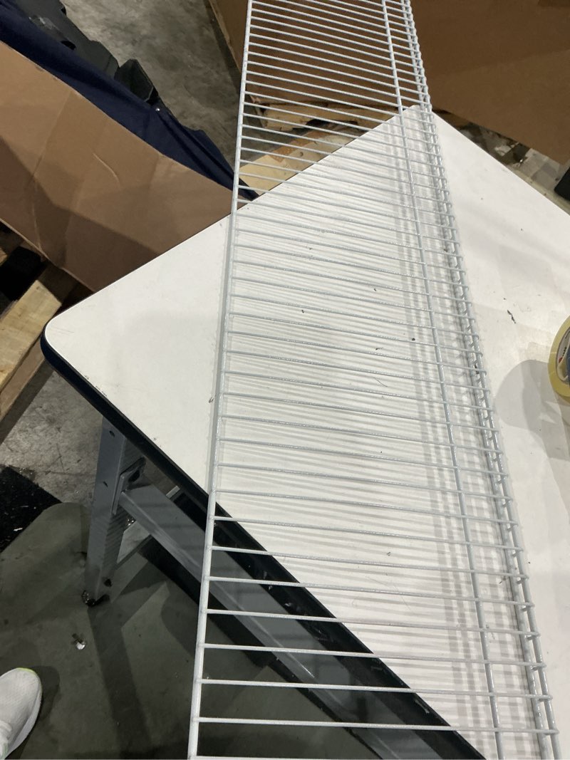 Condition photo showing As Is for superslide 72 in. l x 12 in. d white wire closet shelf