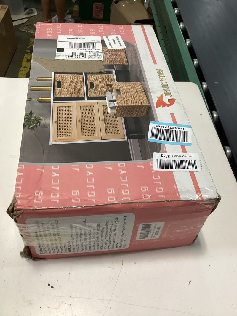 Condition photo showing New/Like New for 11x11in storage baskets 4 pcs square baskets for cube shelf,foldable handwoven water hyacinth storage bins for laundry organizer