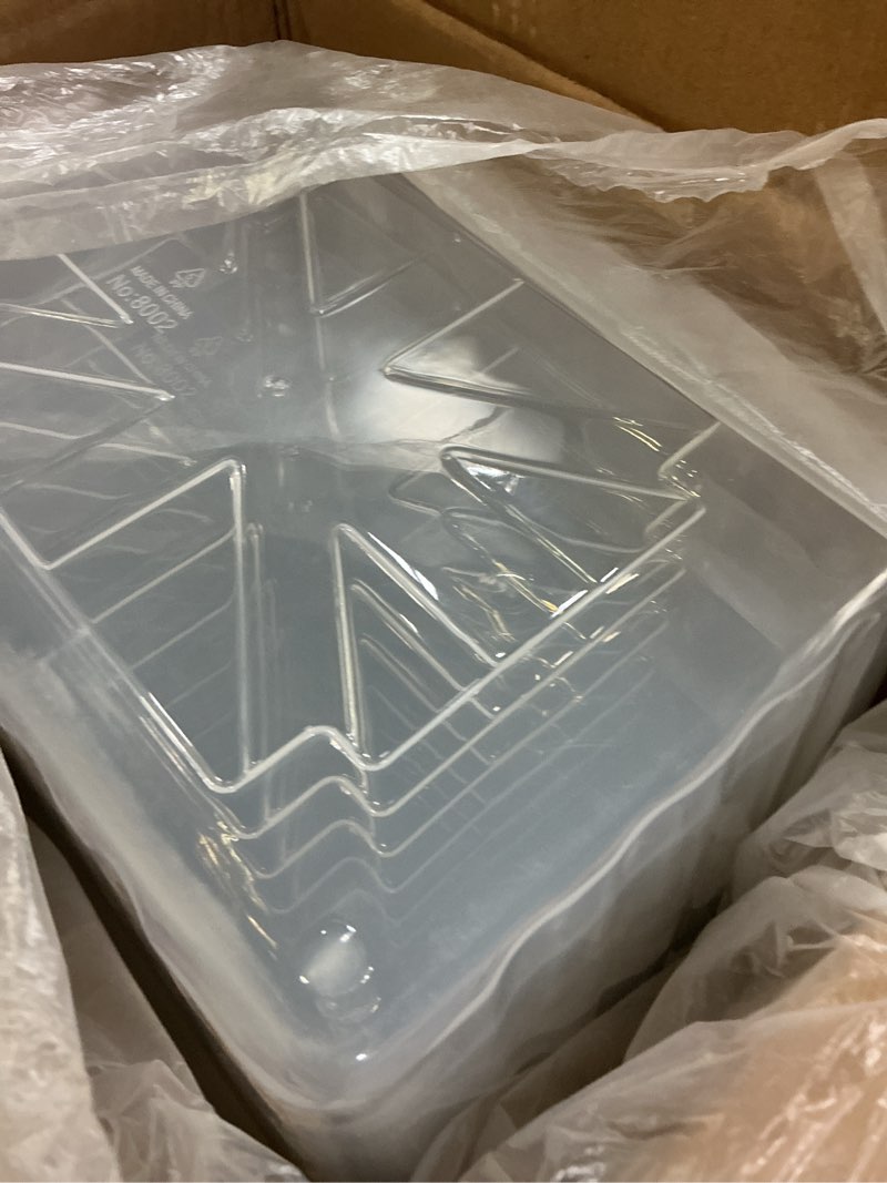 Condition photo showing New/Like New for iris usa 5 qt. plastic craft storage container bins with lids, 6 pack, small art & office supply organizer tote, sensory bins & boxes for home & university, stackable, carry handle, clear stack & carry 5 qt. - 6 pack clear