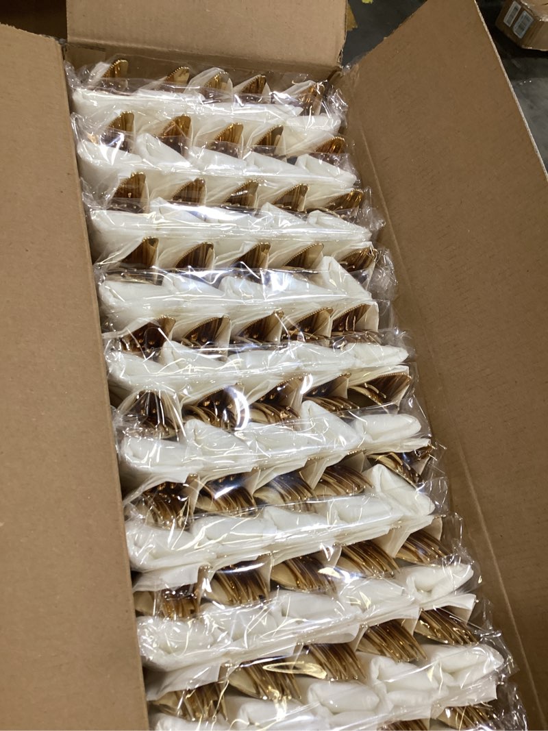 Condition photo showing New/Like New for nervure 400pcs pre rolled gold plastic silverware sets - heavy duty gold cutlery - include 100 pack wrapped disposable utensils with napkins for parties, dinners & weddings classic