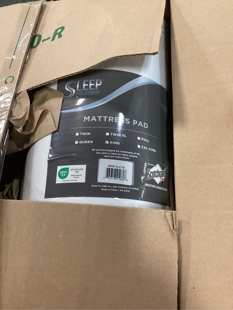 Condition photo showing New/Like New for sleep philosophy king mattress pad, cotton mattress protector classic cloud quilted bed cover, all natural breathable mattress topper fitted pocket fits up to 18", machine washable, white white king