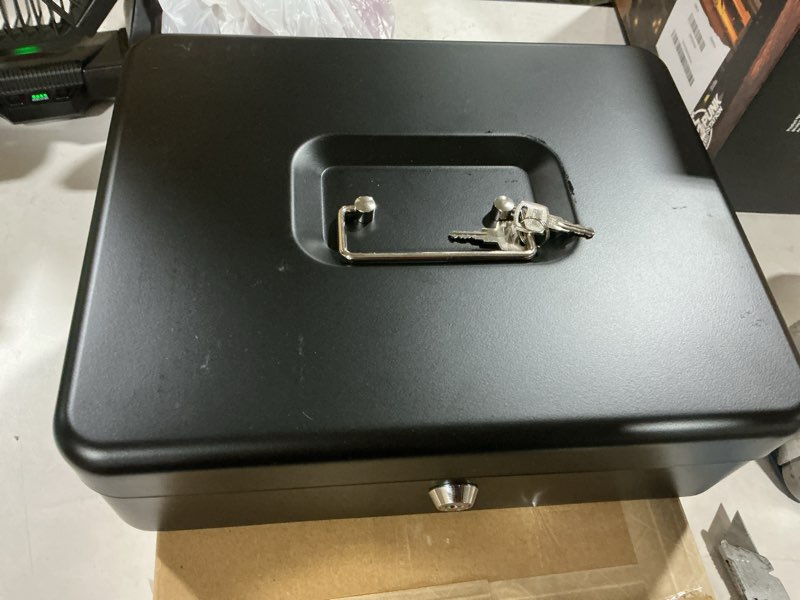 Condition photo showing Good Condition for cash box with key lock and money tray - metal money box for cash register, large cash lock box for money safe with 100pcs coin wrappers assorted