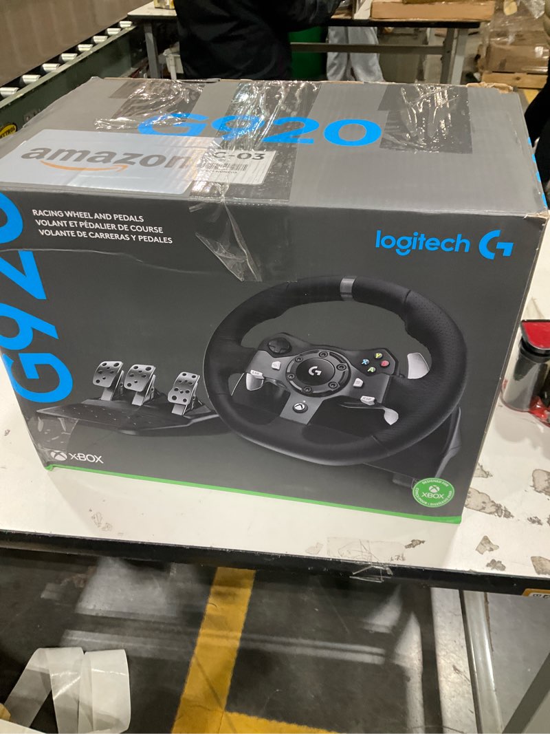 Condition photo showing Good Condition for Logitech G920 Driving Force Racing Wheel and Floor Pedals, Real Force Feedback, Stainless Steel Paddle Shifters, Leather Steering Wheel Cover for Xbox Series X|S, Xbox One, PC, Mac - Black Wheel Kit - Black