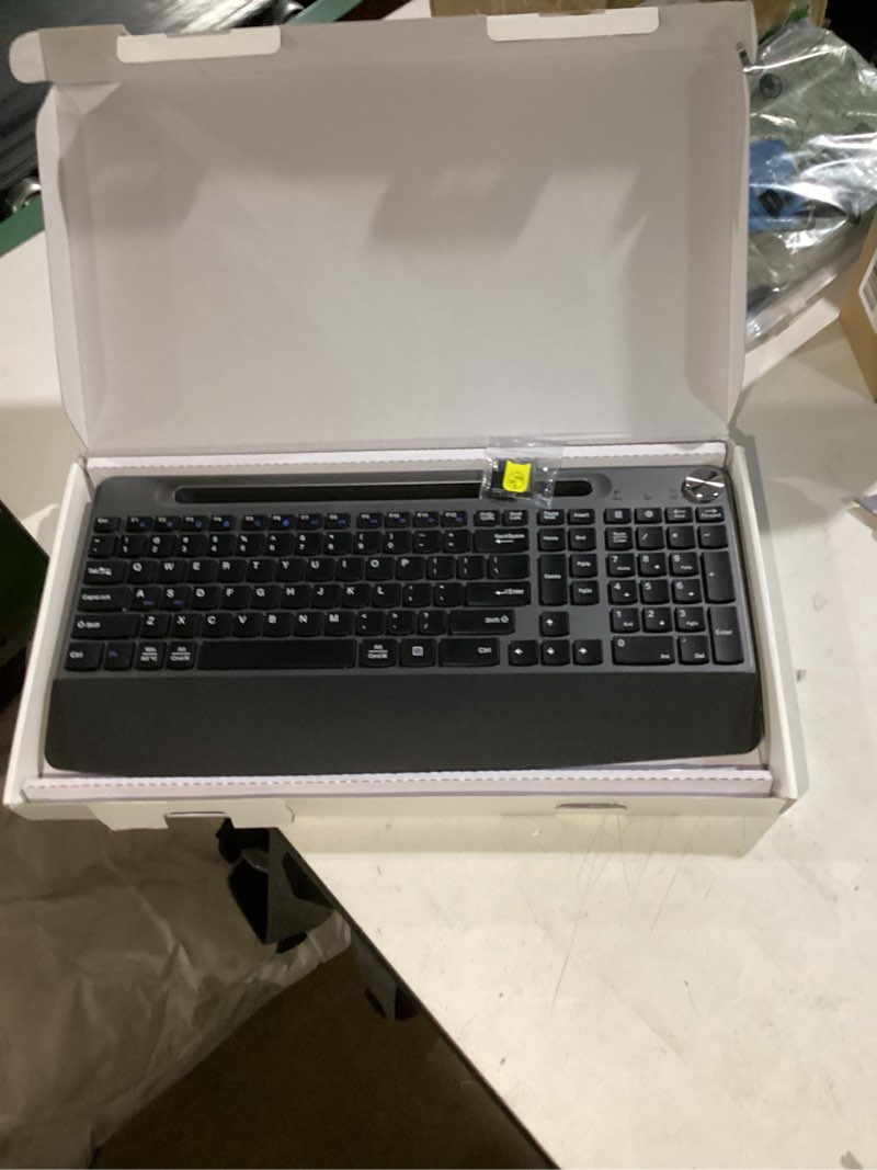 Condition photo showing item condition for Ergonomic Wireless Keyboard with Wrist Rest-Low-Profile,Phone/Tablet Holder,Quiet Design?Windows & Mac OS?Full Size Cordless USB Computer Keyboard for Desktop,Laptop, PC, Mac, Windows-Black Grey