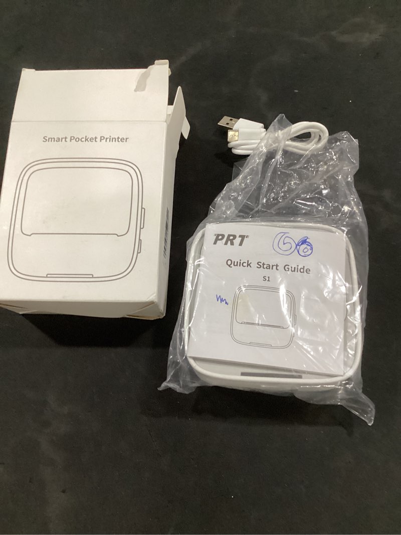 Condition photo showing Good Condition for prt mini sticker printer, portable thermal printer with 1 roll sticker paper, inkless sticker maker, bluetooth label printer for study notes,lists,pictures,diy creations printers for home use, grey round-grey