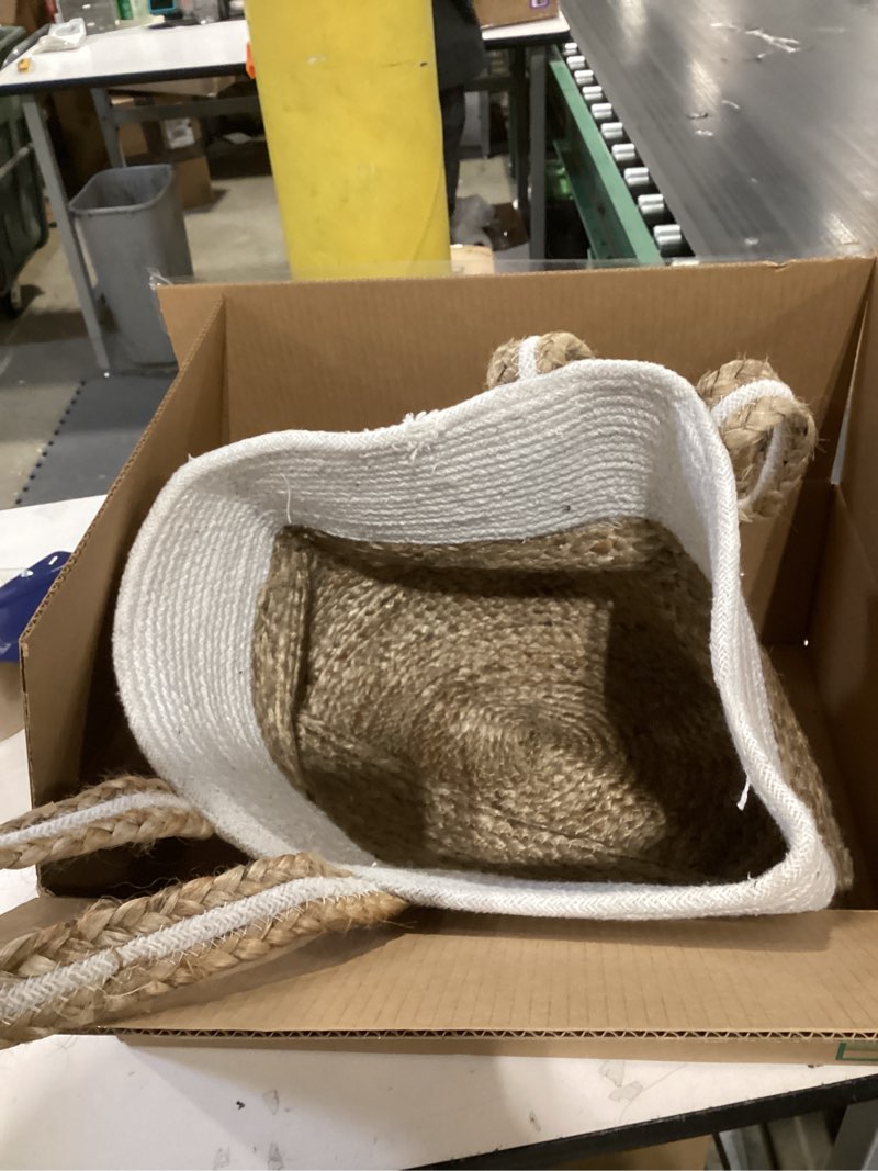 Condition photo showing Good Condition for Nearly Natural 14in. Boho Chic Basket Planter Natural Cotton and Jute with Handles