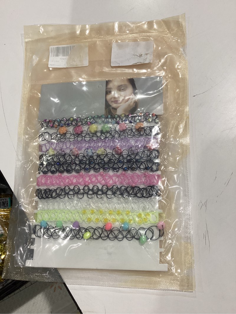 Condition photo showing As Is for iten incomplete)))))))12pcs/pack fashionable elastic stretchy choker necklace with multicolor fish line tattoo design