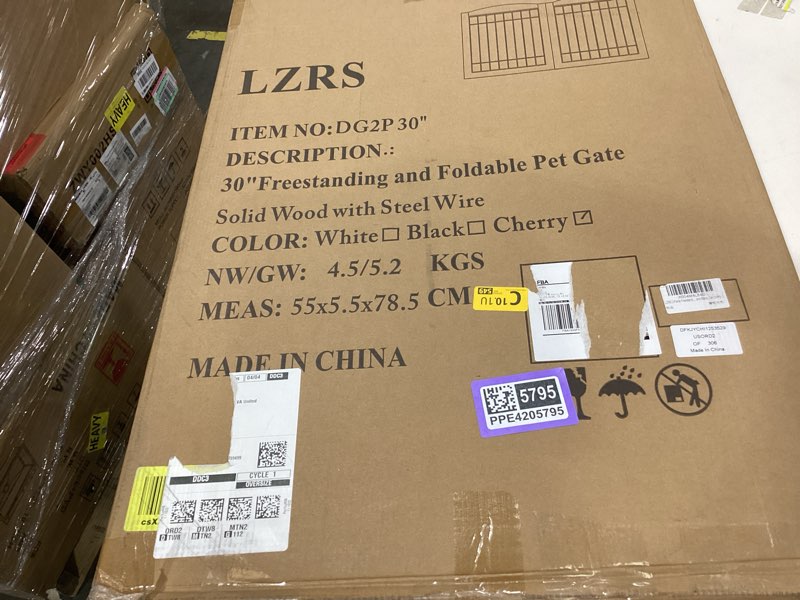 Condition photo showing Good Condition for lzrs 2-panel freestanding adjustable wooden dog gate—30” tall foldable pet barrier with support feet, solid hardwood & chew-resistant steel wire for doorways, hallways, and stairs, oak cherry 30"height-2 panel oak cherry