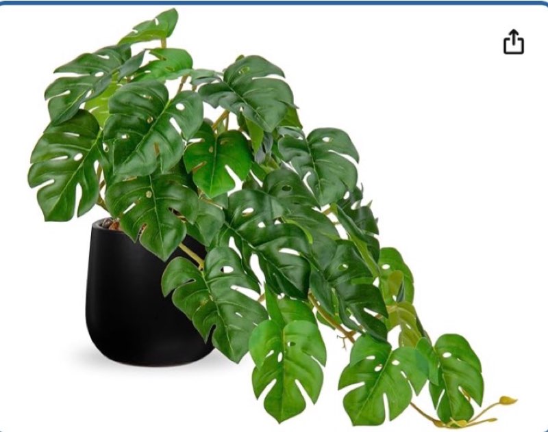 dilatata fake plants indoor 8 inch artificial monstera plant in black ceramic pot - faux potted tropical palm plant for home aesthetic decor living room shelf office ( similar