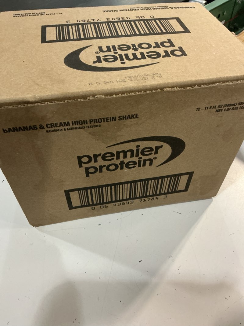 Condition photo showing New/Like New for (bb:dec/20/2026)premier protein shake, bananas & cream, 30g protein, no added sugar, 24 vitamins & minerals to support immune health, 11.5 fl oz, 12 pack