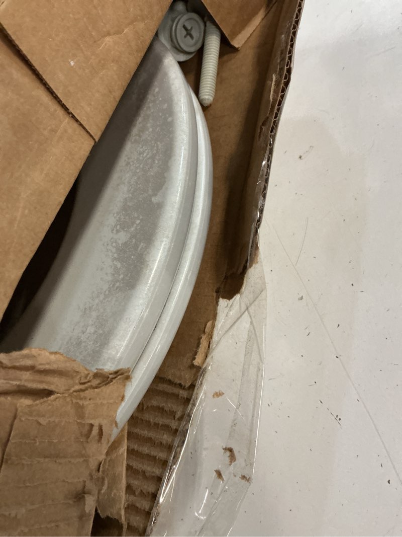 Condition photo showing As Is for bemis 500ec 062 500ec062 toilet seat, 1 pack round, ice grey round seat