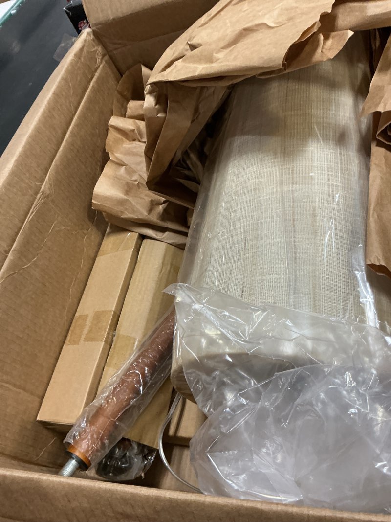 Condition photo showing Good Condition for Adesso Floor Lamp with Walnut Wood Finish and Beige Linen Lampshade – Mid-Century Modern Bedroom, Home Office Lighting, or Living Room Decor, 65” x 16”