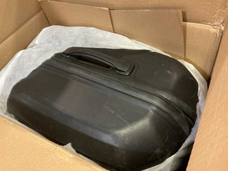 Condition photo showing As Is for samsonite freeform 24-inch medium luggage with dual 360° spinner wheels - checked suitcase - tsa lock, airline-approved - durable polypropylene expandable hardshell for lightweight travel - black checked-medium spinner black