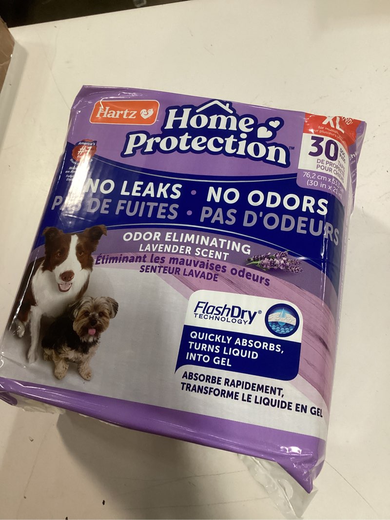 Condition photo showing New/Like New for hartz home protection lavender scented dog pads, xl 30 count, super absorbent & won't leak, odor eliminating