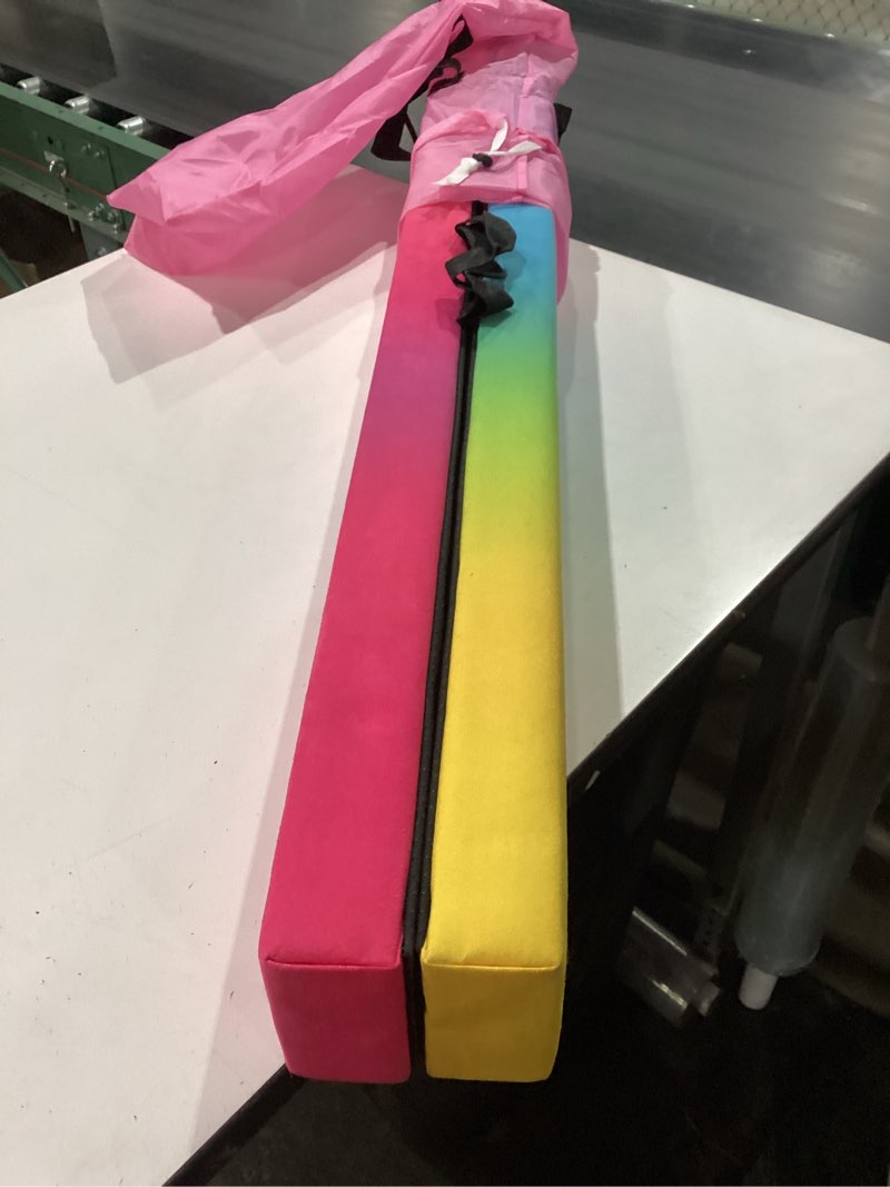Condition photo showing New/Like New for 8ft folding balance beam -gymnastics floor beam -gymnastics equipment for kids,wood core- anti-slip bottom and carrying bag for home gradient rainbow