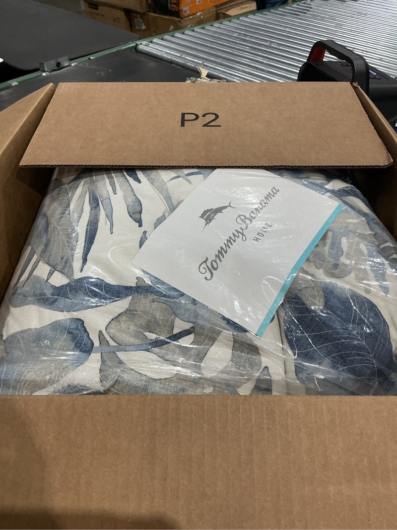 Condition photo showing Good Condition for tommy bahama - california king comforter set, soft woven bedding with matching pillowcases & bed skirt, medium weight for year round comfort, 4 piece bed set (raw coast blue) raw coast blue california king botanical print