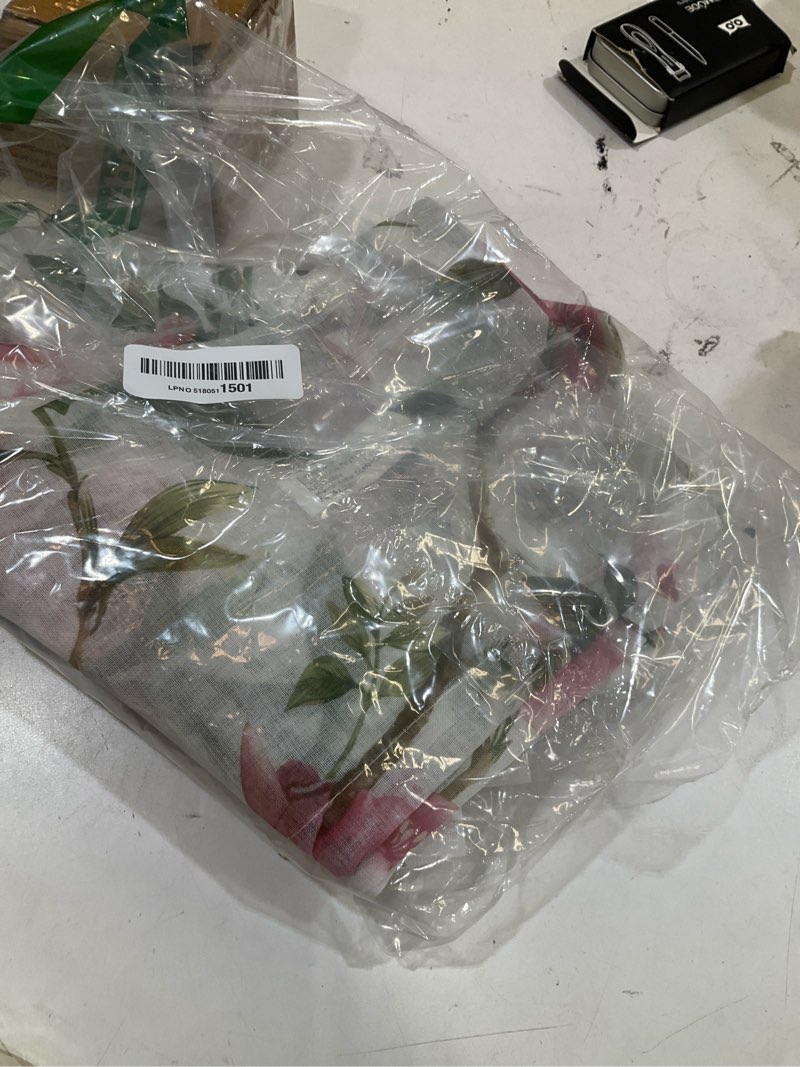 Condition photo showing Good Condition for ryb home pinch pleated floral curtains for kitchen cafe, light filtering semi sheer privacy faux linen textured rose pattern curtain tier for french country decor, 26" w x 36" l, 2 panels 26"w x 36"l (pack of 2) rose - ivory