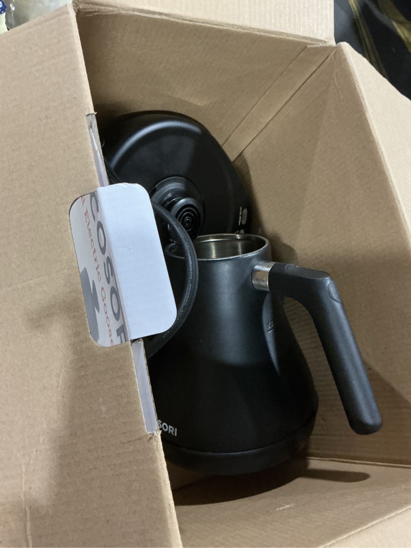 Condition photo showing As Is for COSORI Electric Gooseneck Kettle with 5 Temperature Control Presets, Pour Over Kettle for Coffee & Tea, Hot Water Boiler, 100% Stainless Steel Inner Lid & Bottom, 1200W/0.8L Black 0.8 Quarts