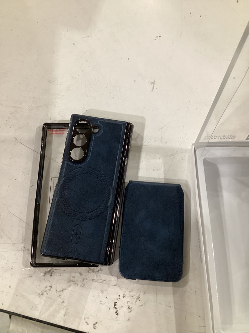 Condition photo showing Good Condition for for samsung galaxy z fold 6 case[compatible with magsafe] built-in screen protector and hinge protection, vintage matte pu leather with magnetic z fold 6 case phone cover protective - blue