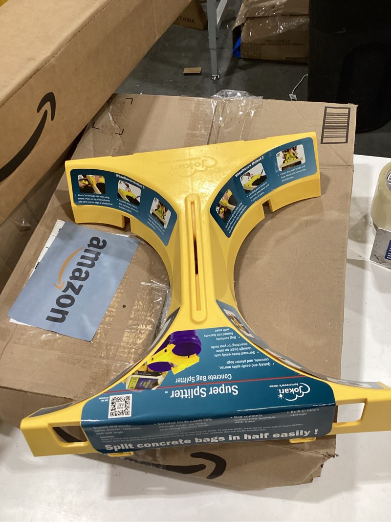 Condition photo showing Good Condition for automatic concrete bag opener and funnel frame for two 5-gallon | quick, mess-free mixing, hands-free concrete pouring, secure and stable design, built-in serrated blade