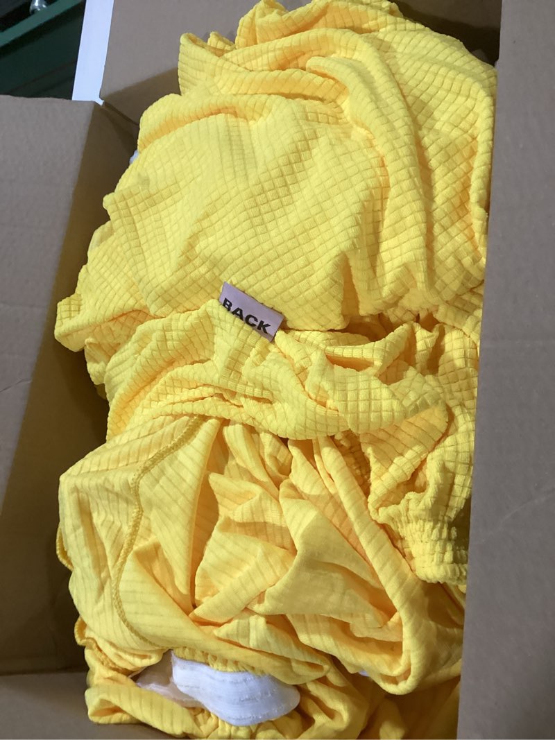 Condition photo showing Good Condition for qubjus stretch oversized couch cover soft sofa cover 4 seater sofa furniture protector breathable washable jacquard fabric small checks with elastic bottom for kids pets (bright yellow, x-large) bright yellow x-large