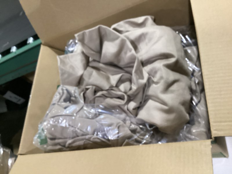 Condition photo showing As Is for amazon basics lightweight super soft cooling, breathable wrinkle resistant brushed microfiber 4-piece sheet set with 14-inch deep pockets, queen, taupe, solid taupe queen
