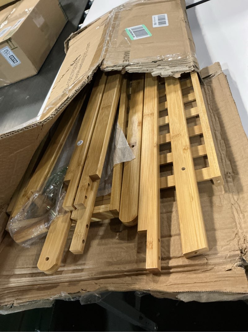 Condition photo showing As Is for bamboo clothing garment rack with 2 tier storage shelf clohes hanging stand portable closet organizer for bedroom small apartment guest room laundry room