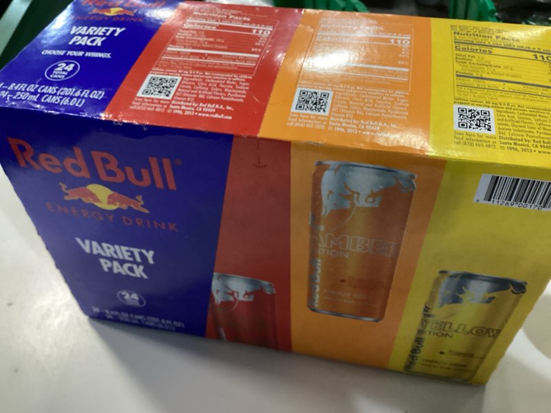 Condition photo showing Good Condition for Red Bull Energy Drink Variety Pack, Red Bull Red, Yellow, and Amber Edition and Energy Drinks, 8.4 Fl Oz, 24 pack Cans Variety 8.4 oz., 24pk, (1x24)