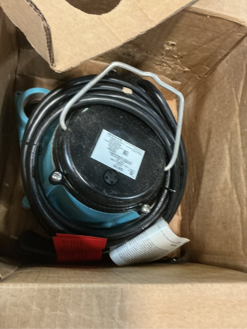 Condition photo showing As Is for little giant 6-cia 115 volt, 1/3 hp, 2760 gph cast iron automatic submersible sump pump with integral diaphragm switch for sump systems, 10-ft. cord, blue, 506158 cast iron, 115v, 10' cord, integral diaphragm switch pump