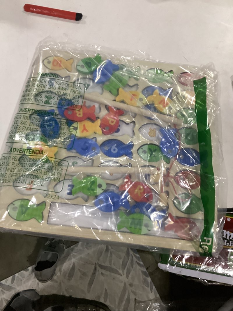 Condition photo showing Good Condition for Wooden Magnetic Fishing Game for Toddlers, Montessori Fine Motor Skills Toy with Letters and Numbers, Preschool Learning ABC and Puzzle Educational Toys Gift for 3 4 5+ Year Old Kids(2 Poles)