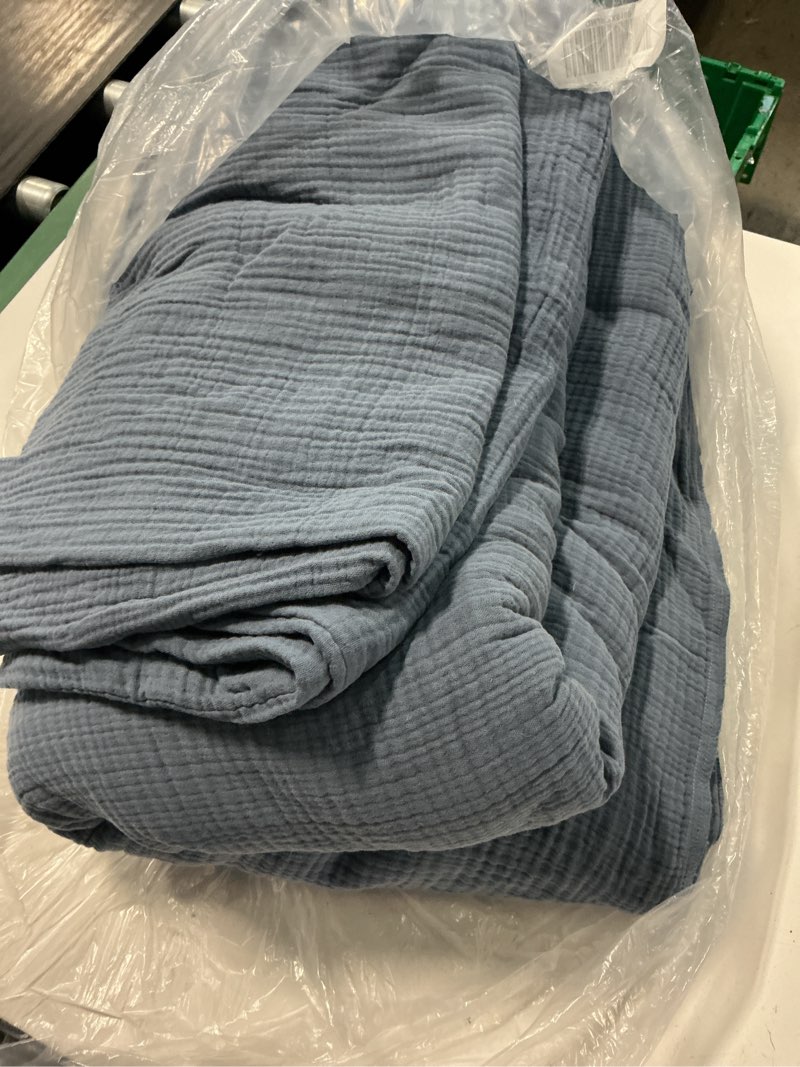 Condition photo showing As Is for organic cotton gauze duvet cover set, king/cal king, mineral