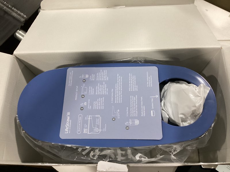 Condition photo showing New/Like New for lifestraw home – water filter dispenser, 18-cup, bpa-free plastic, tested to protect against bacteria, parasites, microplastics, lead, mercury, and a variety of chemicals stormy blue 18-cup