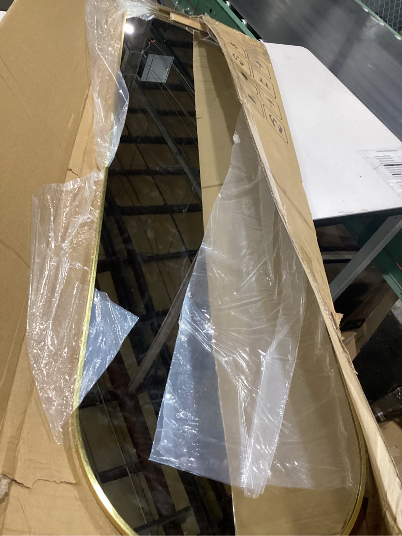 Condition photo showing As Is for full length mirror, 56"x16" arch floor mirror with stand, gold arched full body standing or leaning mirror for bedroom, living room 56"l x 16"w gold