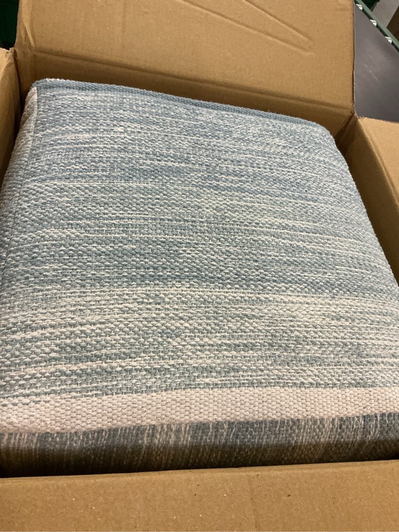 Condition photo showing Good Condition for SIMPLIHOME Naya 16 Inch Boho Cube Pouf in Blue Melange Cotton, For the Living Room, Bedroom and Kids Room Cube Pouf Blue Melange