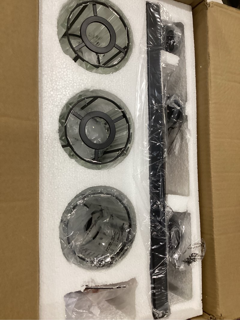 Condition photo showing As Is for black crystal bathroom vanity lights, modern 3-lights bathroom lighting fixtures over mirror, crystal wall lighting with round shade black-round shade 3-light