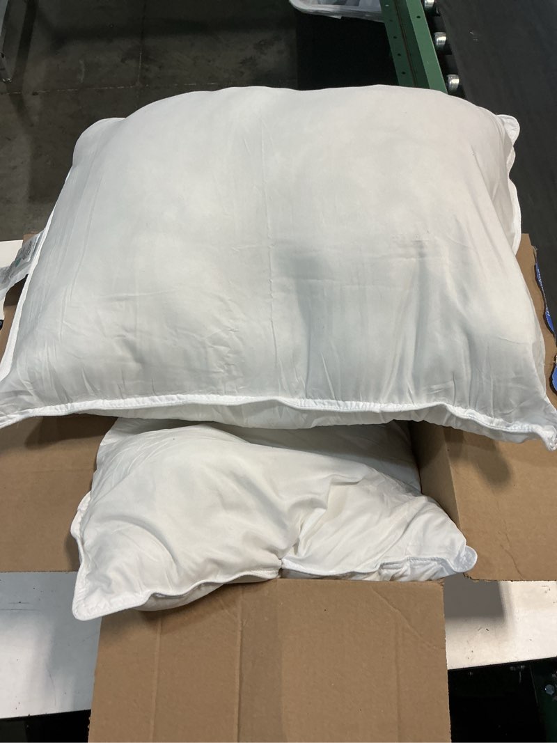 Condition photo showing As Is for amazon basics down alternative pillows for stomach and back sleepers, soft density, standard, pack of 2, white, 26 in l x 20 in w standard (pack of 2) soft pillow